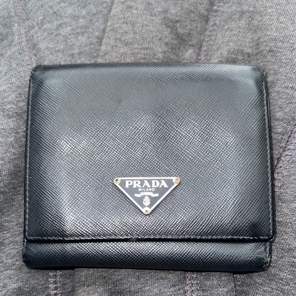 Prada Milano Black leather trifold Wallet damaged